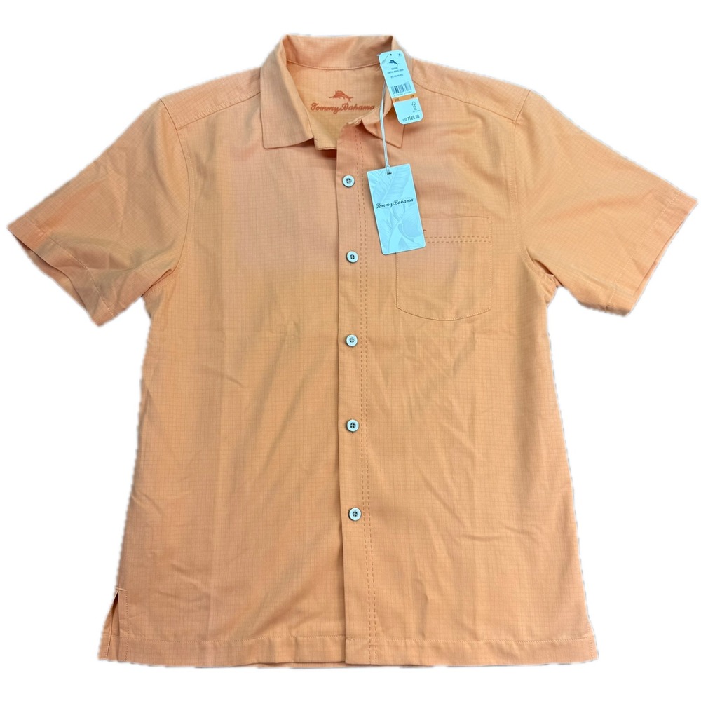 Tommy Bahama Shirt‎ Mens Small Orange Coastal Breeze Check IslandZone ST325383